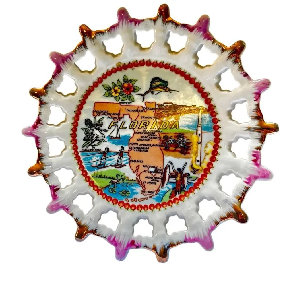 Vintage 1960’s Florida Porcelain 8.25” Plate Souvenir Travel Plate Collector's J